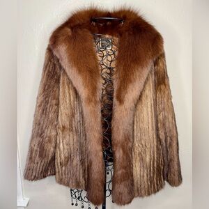 Vintage Saga Mink Fur Coat Genuine Ribbed Large Collar & Trim Mob Wife Luxury